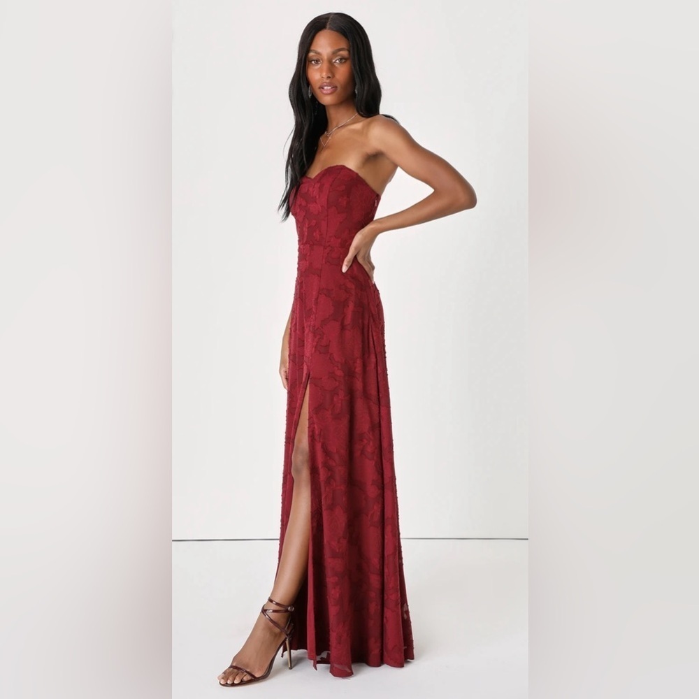 Lulus Garden of Romance Burgundy Strapless Maxi Dress NWT L #1325 - Picture 3 of 11